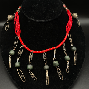 Handcrafted Guatemalan Folk Jewelry Beaded Fringe Chandelier Necklace