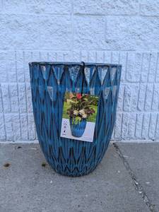 ROUND GLAZED CERAMIC PLANTER 16.5 INCH BLUE