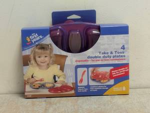 NEW THE FIRST YEARS TAKE & TOSS DOUBLE DUTY PLATES 4PK BLUE