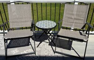 2 Folding Chairs & Table Patio Mixed Lot