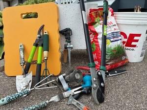 Garden Tools, Seed Packets, Planter & Bucket Mixed Lot