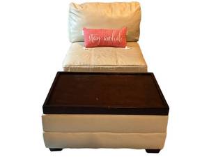 Leather Chair, Ottoman & Pillow Set