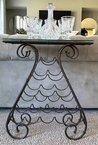 Glass Wine Table, Decanter & 5 Glasses