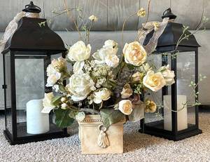 Lantern Decor Set With Faux Floral Arrangement & Candles