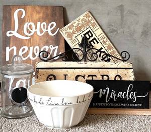 Mixed Lot Inspirational Signs, Ceramic Bowl & Glass Jar