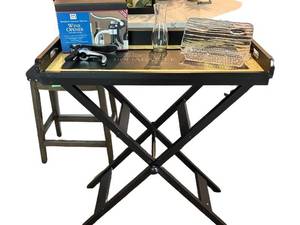 Wine Bar Table With Bonjour Chateau Deluxe Wine Opener & Glass Accessories