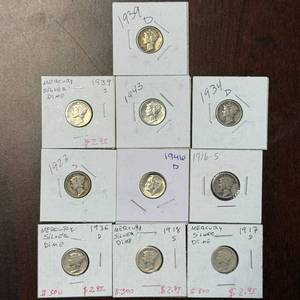 (10) Group of Ten Mercury Silver Dimes