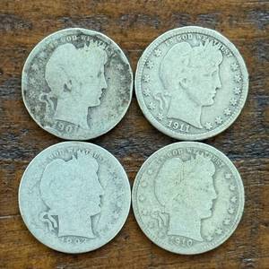 (4) Group of Four Barber Silver Quarters