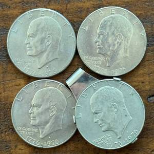 (4) Group of Four 1776-1976 Eisenhower Bicentennial Dollars One in a Moneyclip