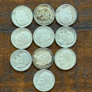 (10) Group of Ten Roosevelt Silver Dimes Pre-1965