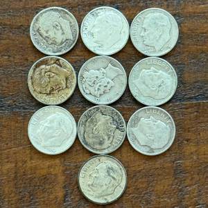(10) Group of Ten Roosevelt Silver Dimes Pre-1965