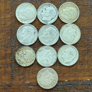 (10) Group of Ten Roosevelt Silver Dimes Pre-1965
