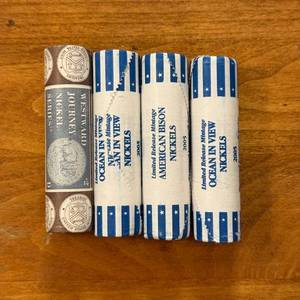 (4) Four Rolls of 2005 Uncirculated Jefferson Westward Series Nickels Bison and Ocean View