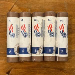 (5) Five Rolls of Uncirculated Lincoln Presidency, Formative Years, and Birthplace Pennies in Bank Rolls D & P Mint Marks
