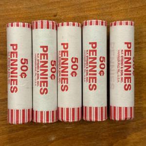 (5) Five Rolls of Random Lincoln Pennies