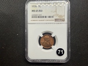 1938 Lincoln Cent NGC MS65 RD - NGC Price Guide Value for an MS65 RD is $20