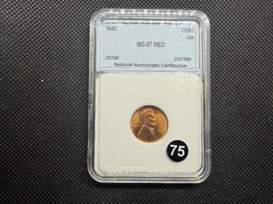 1942 Lincoln Cent NNC MS67 RD - Greysheet Wholesale Value for an MS67 RD is $110