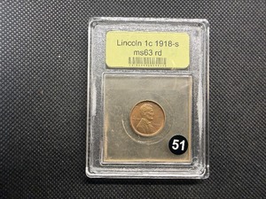 1918 -S Lincoln Cent USCG MS63 RD - Greysheet Wholesale Value for an MS65 RB is $200