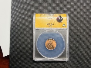 1919 Lincoln Cent ANACS MS64 RD - Greysheet Wholesale Value for an MS64 RD is $110