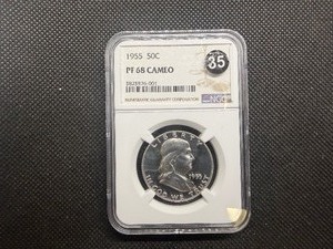 1955 Proof Franklin Silver Half Dollar  NGC PF68 CAMEO-  NGC Price Guide Value for a PF68 CAMEO is $600