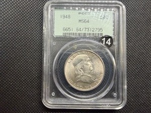 1948 Franklin Silver Half Dollar  PCGS MS64  Old Green Holder - PCGS Price Guide Value for an MS64 is $50