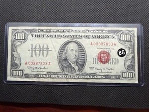 1966 Red Seal $100 United States Note AA Block Serial No. A00387833A -  Very Good Condition - Compare at $225.00
