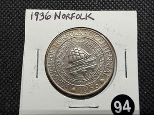 1936 Norfolk Commemorative Silver Half Dollar - Greysheet Wholesale Price for an XF40 is $215