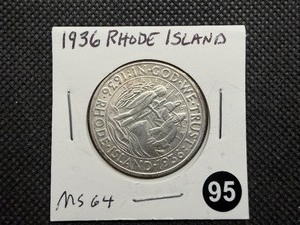 1936 Rhode Island Commemorative Silver Half Dollar Marked MS64 When Purchased - Greysheet Wholesale Price for an MS64 is $130
