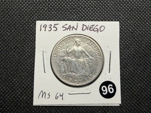 1935 San Diego Commemorative Silver Half Dollar Marked MS64 When Purchased - Greysheet Wholesale Price for an MS64 is $120