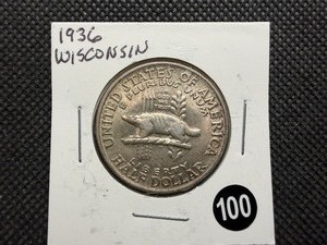 1936 Wisconsin Commemorative Silver Half Dollar - Greysheet Wholesale Price for an XF40 is $110