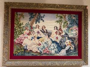 Petit Point Embroidery in Ornate Antique Frame