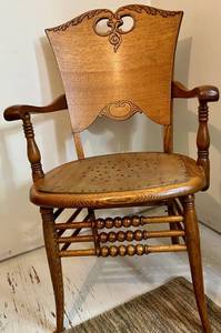 Vintage Oak Armchair With Carved Back