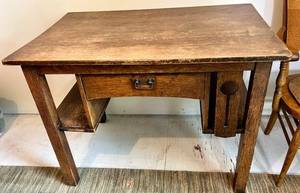 Vintage Oak Desk With Drawer & Side Rack