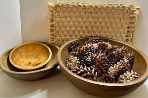 Wood Bowls & Woven Placemat Mixed Lot