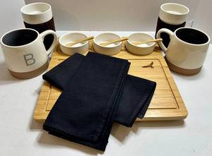 Picnic at Ascot Bamboo Charcuterie Board Serving Set With Mugs, Bowls & Sleeves