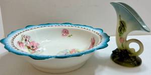 Vintage Hull Pottery Vase & Antique Bowl