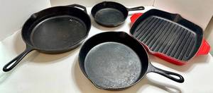 Griswold #8, Lodge & Phillip Richard Cast Iron Pan 4-piece Mixed Lot