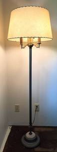 Ornate Three-Light Floor Lamp With Drum Shade