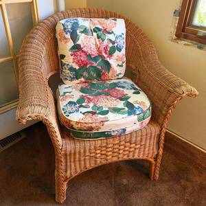 Wicker Armchair With Floral Cushions