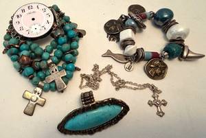 Turquoise Beaded Jewelry Set - Bracelet, Sterling Silver Necklace & Adjustable Ring