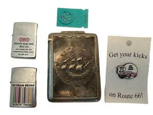 Vintage Zippo Lighters & Ship Relief Cigarette Case Mixed Lot