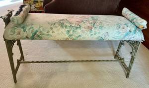 Vintage Painted Metal Bench With Floral Upholstery - Project Piece