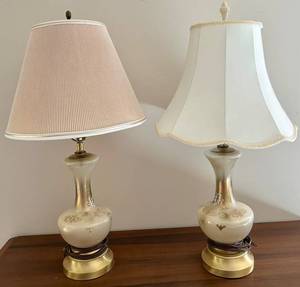Vintage Glass Table Lamp Pair With Matching Bases