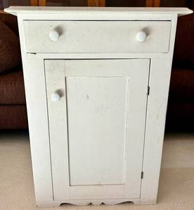 Vintage White Wood Storage Cabinet With Drawer and Door