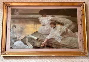Vintage Framed Swan Print Ornate Gilt Frame