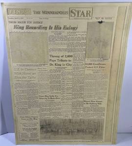 The Minneapolis Star Embossed Newspaper Front Page - Circa 1968