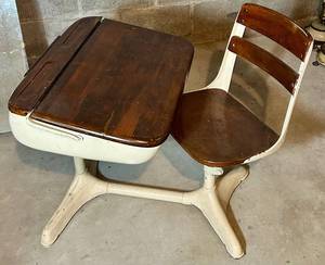 Vintage School Desk Chair With Attached Writing Table