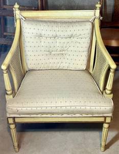Vintage Cane Armchair With Upholstered Seat & Back