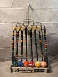 Vintage South Bend Lawnplay Croquet Set With Stand