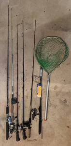 Abu Garcia, Mitchell, Zebco & Shimano Fishing Rod & Reel Mixed Lot With Net